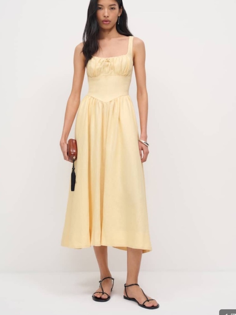 Reformation balia linen dress Yellow Square-Neck Midi Dress, 2 4 6